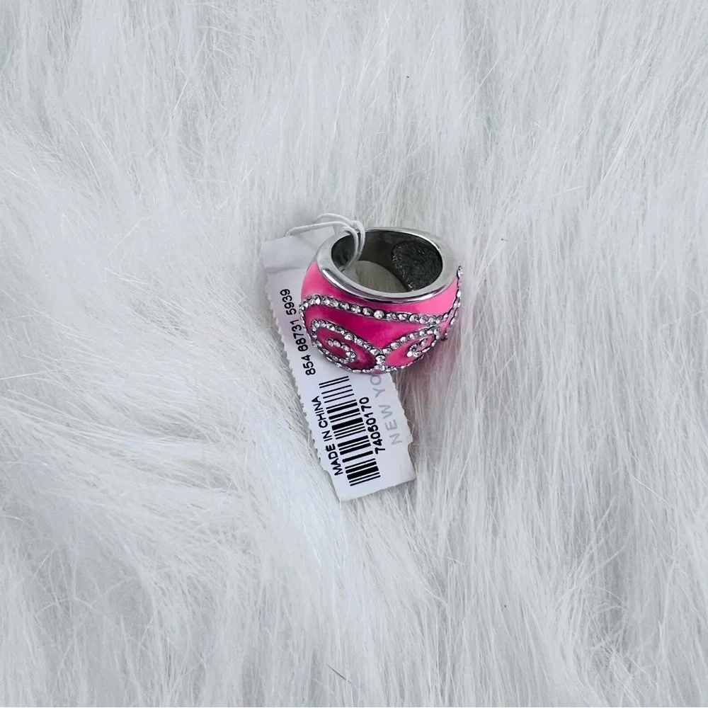 New York & Company NWT Pink and Silver Enamel Rhinestone Ring Size 6